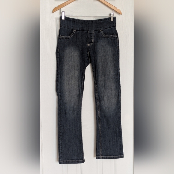 Suko Women's (Size 8P) Blue Partially Distressed Boot Cut Elastic Waist Jeans - Picture 6 of 12